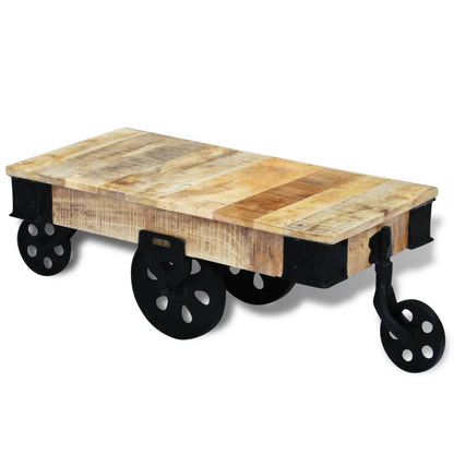 Tavolino da Salotto con Ruote in Legno di Mango Grezzo