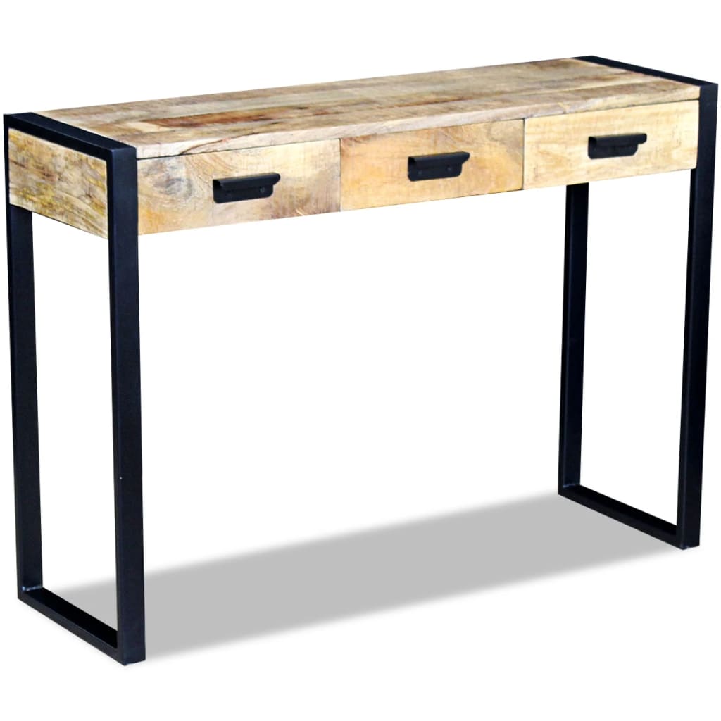 Consolle con 3 Cassetti in Legno Massello di Mango 110x35x78 cm