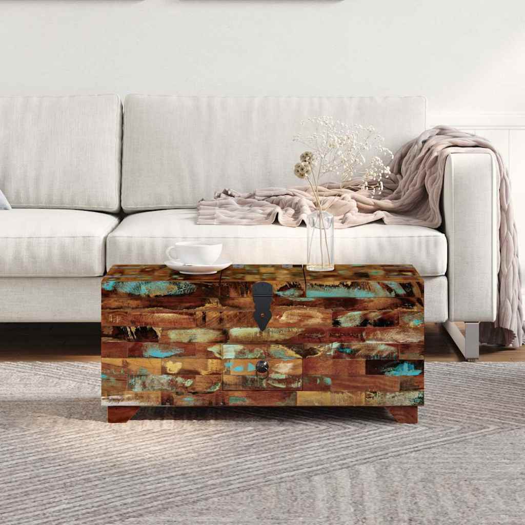 Tavolino da CaffÃƒÂ¨ Baule Legno Massello di Recupero 80x40x35 cm