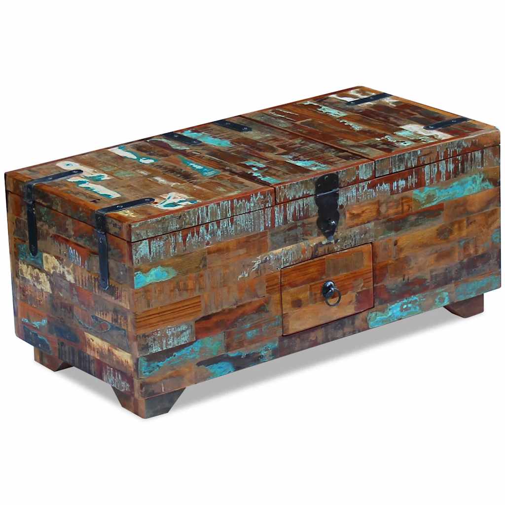 Tavolino da CaffÃƒÂ¨ Baule Legno Massello di Recupero 80x40x35 cm