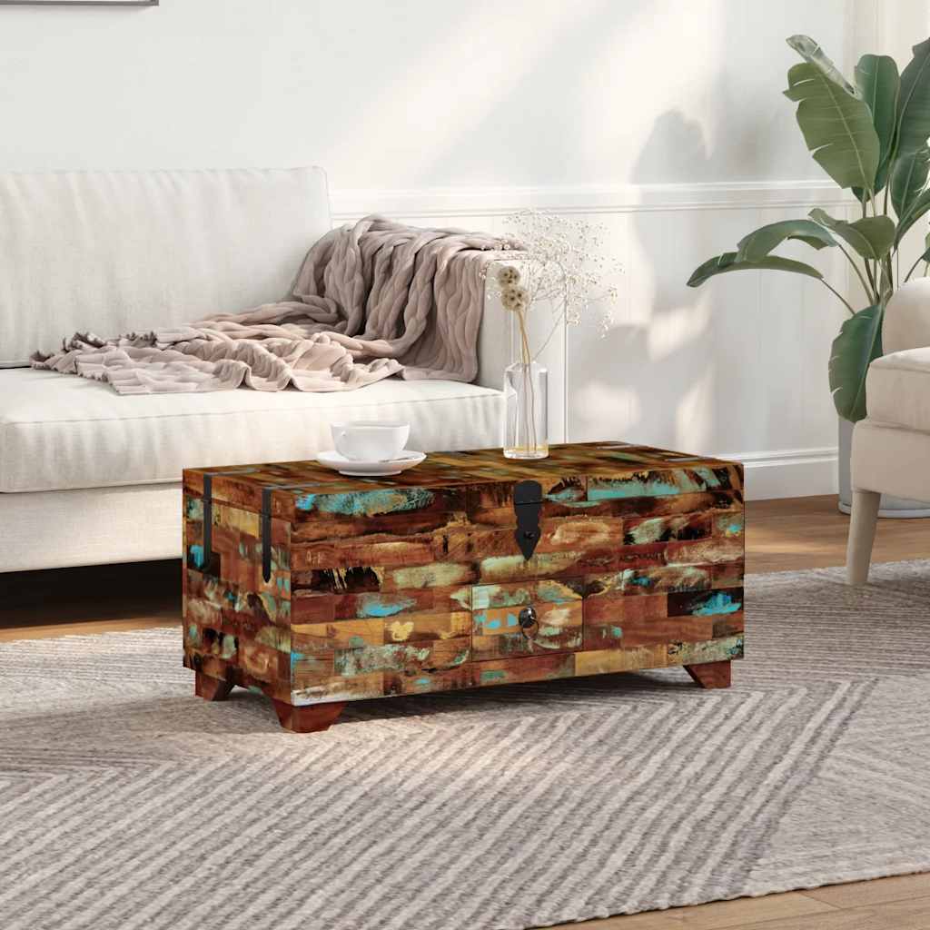 Tavolino da CaffÃƒÂ¨ Baule Legno Massello di Recupero 80x40x35 cm
