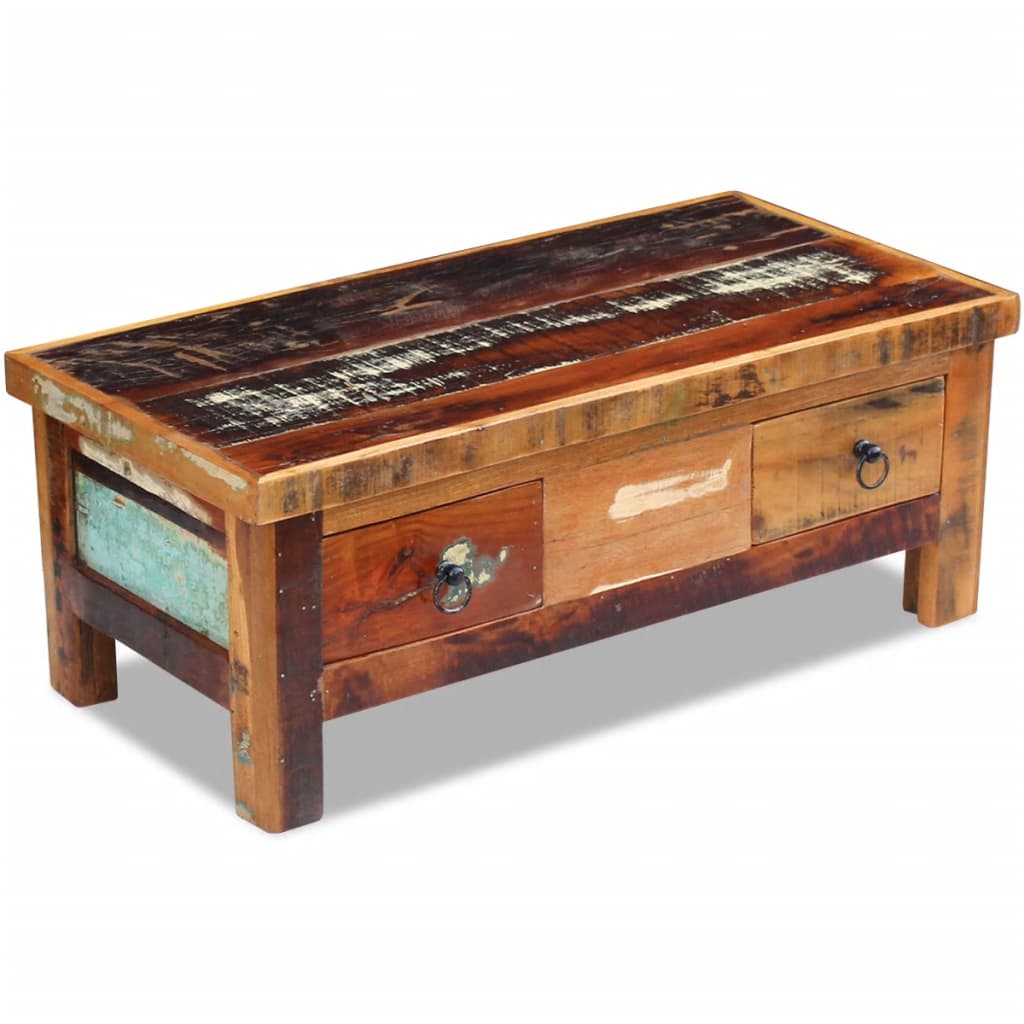 Tavolino da CaffÃ¨ con Cassetti in Legno Recuperato 90x45x35 cm