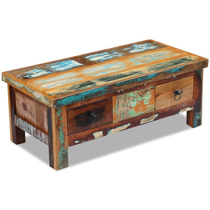 Tavolino da CaffÃ¨ con Cassetti in Legno Recuperato 90x45x35 cm