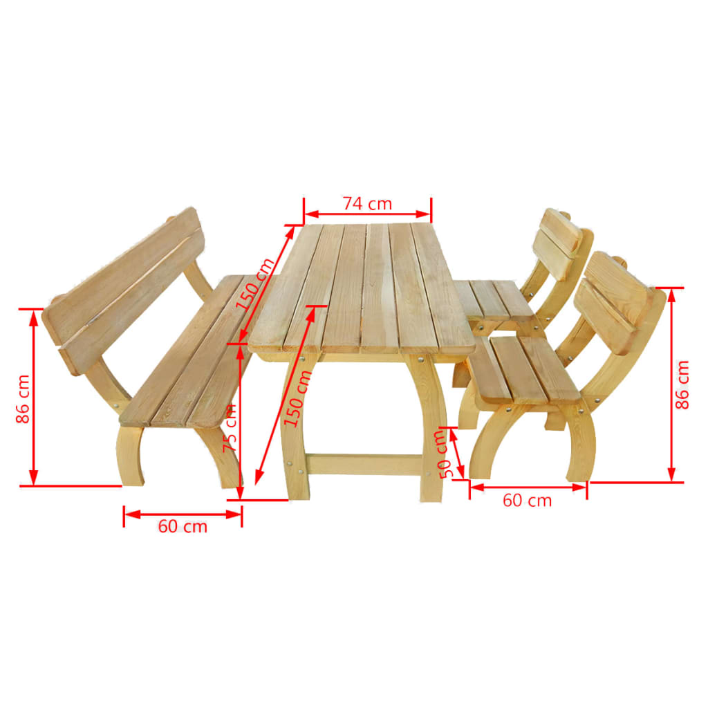 Set da Pranzo per Esterni 4 pz in Legno di Pino Impregnato