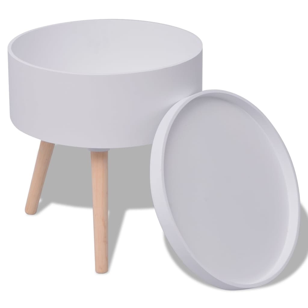 Tavolino con Vassoio Rotondo 39,5x44,5 cm Bianco