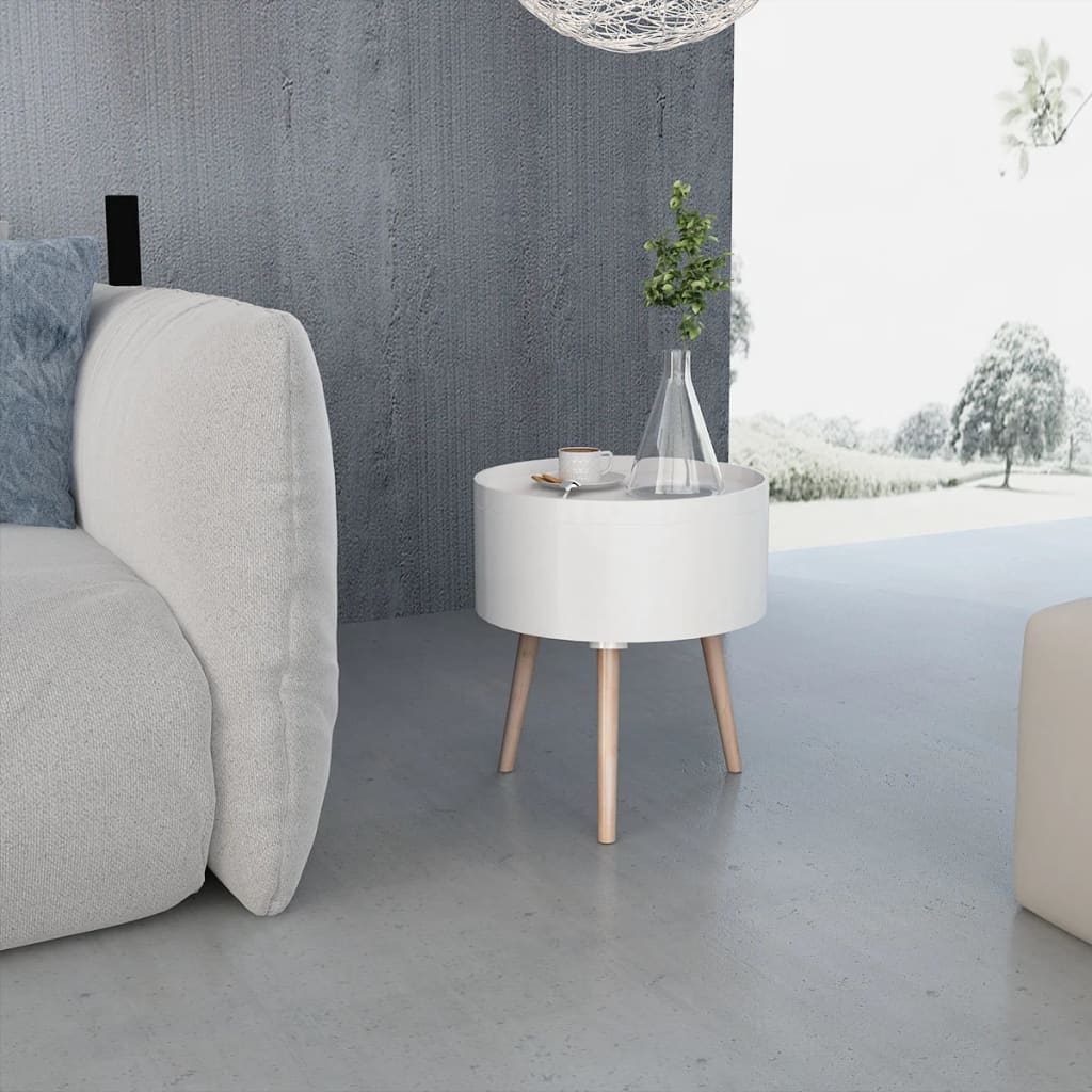 Tavolino con Vassoio Rotondo 39,5x44,5 cm Bianco