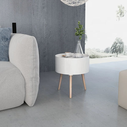 Tavolino con Vassoio Rotondo 39,5x44,5 cm Bianco