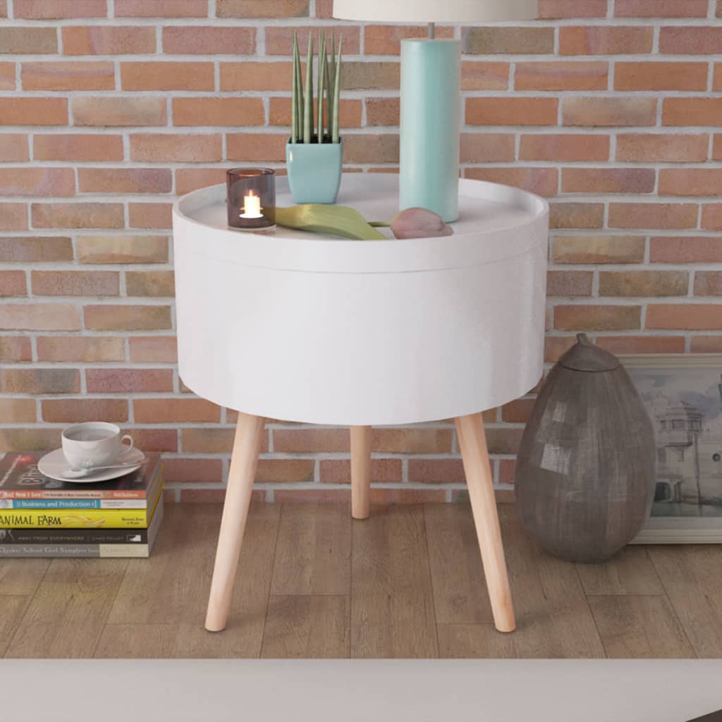 Tavolino con Vassoio Rotondo 39,5x44,5 cm Bianco