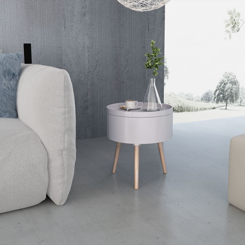 Tavolinetto con Vassoio da Portata Rotondo 39,5x44,5 cm Grigio