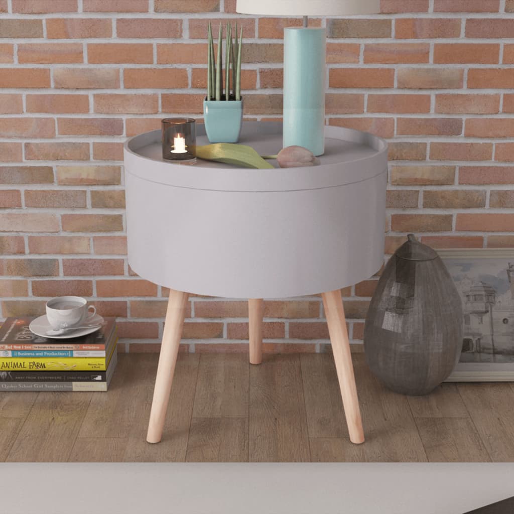 Tavolinetto con Vassoio da Portata Rotondo 39,5x44,5 cm Grigio