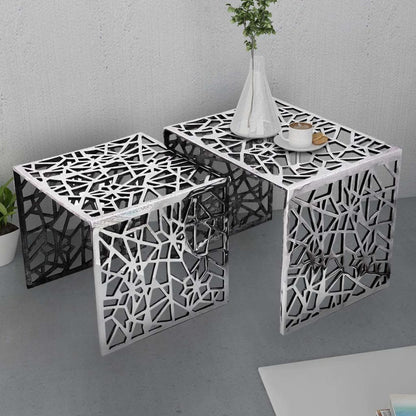 Set 2 Tavolini Quadrati Alluminio Argento