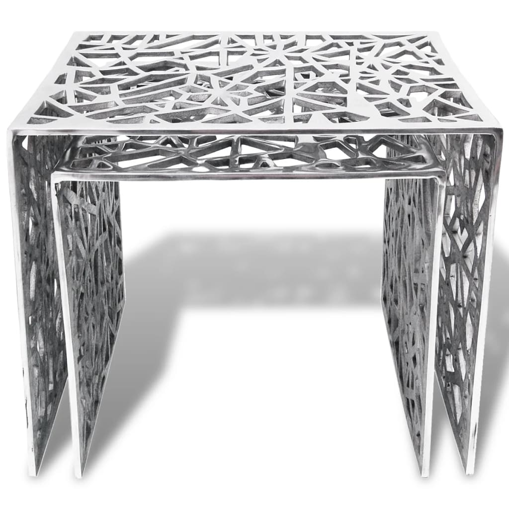 Set 2 Tavolini Quadrati Alluminio Argento
