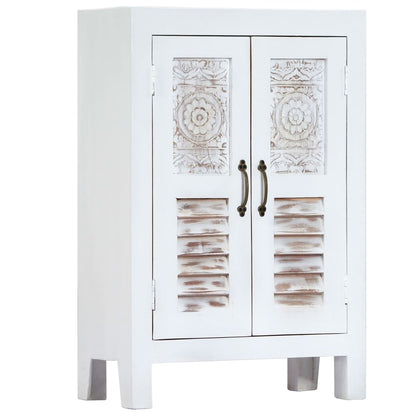 Credenza Intagliata Bianca 60x30x89 cm Legno Massello di Mango