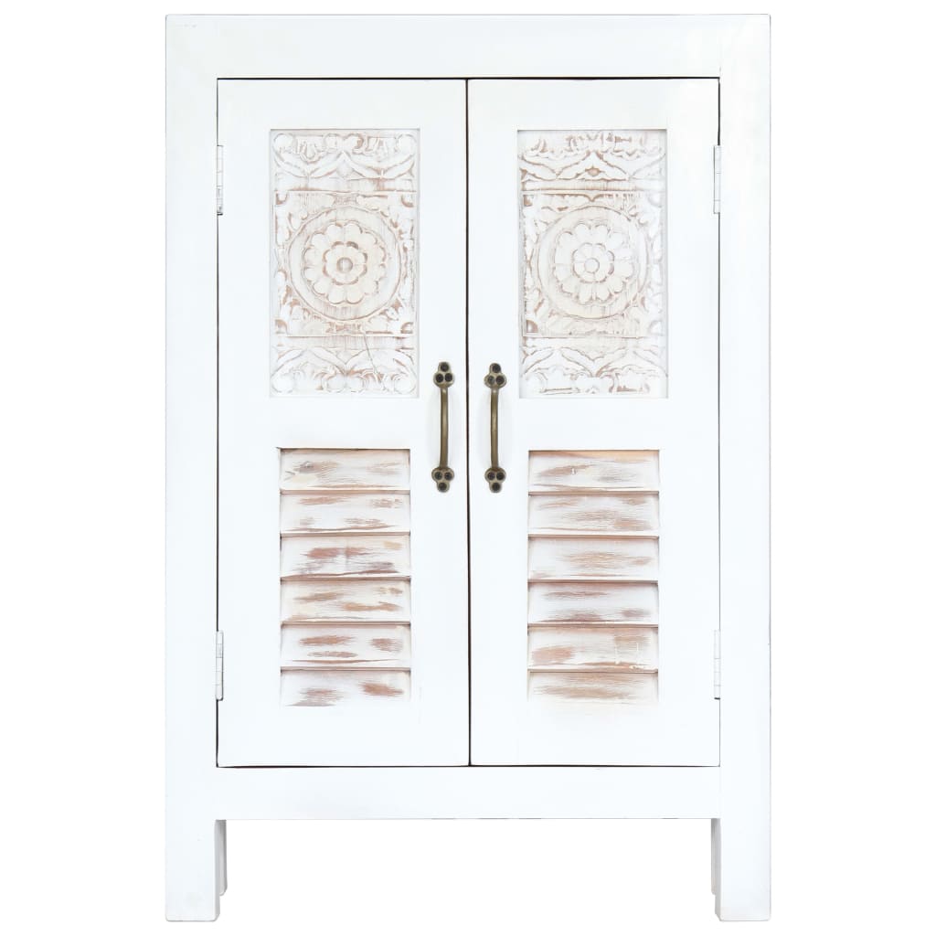 Credenza Intagliata Bianca 60x30x89 cm Legno Massello di Mango