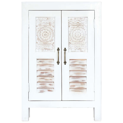 Credenza Intagliata Bianca 60x30x89 cm Legno Massello di Mango
