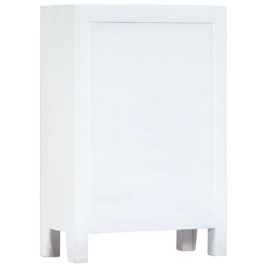 Credenza Intagliata Bianca 60x30x89 cm Legno Massello di Mango