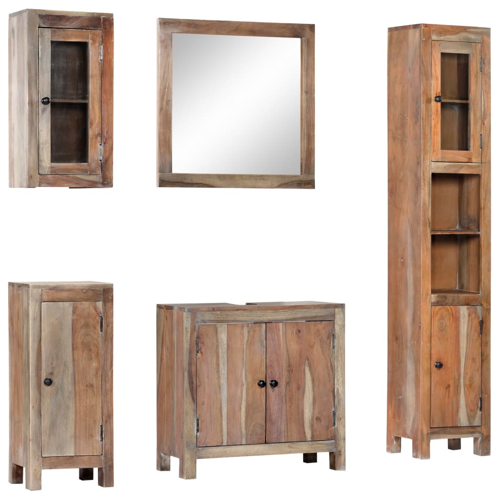Set da Bagno 5 pz in Legno Massello di Acacia