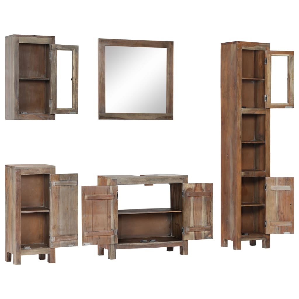 Set da Bagno 5 pz in Legno Massello di Acacia