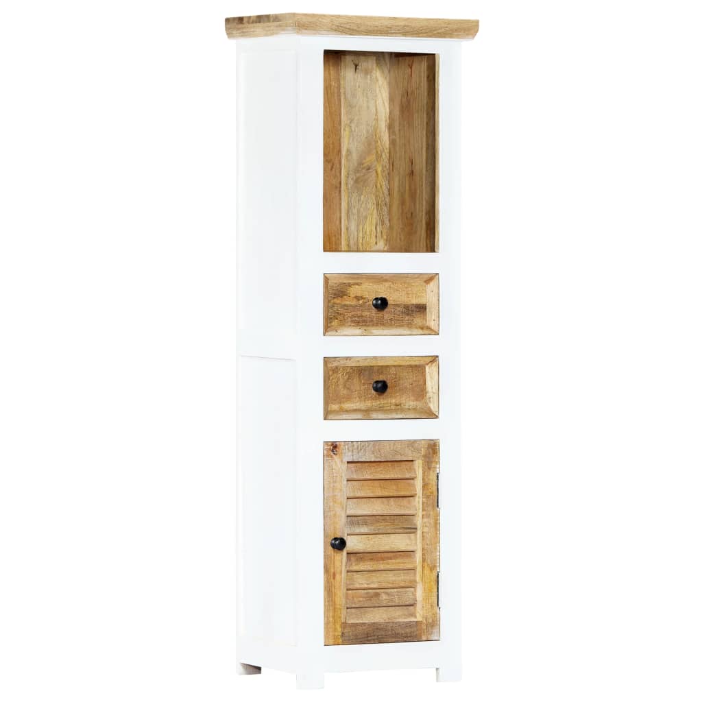 Credenza Bianca e Marrone 40x30x128 cm in Legno di Mango Grezzo
