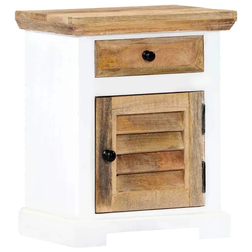 Comodino Bianco e Marrone 40x30x50 cm in Legno di Mango Grezzo