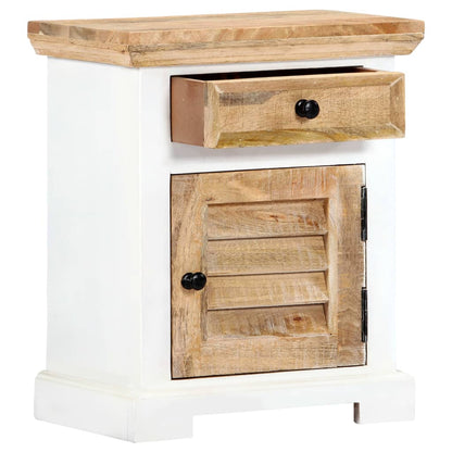 Comodino Bianco e Marrone 40x30x50 cm in Legno di Mango Grezzo