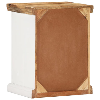 Comodino Bianco e Marrone 40x30x50 cm in Legno di Mango Grezzo