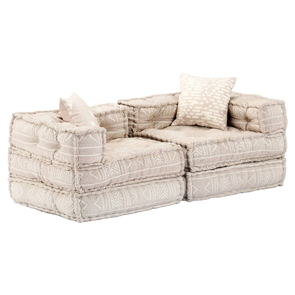 Pouf Modulare a 2 Posti Beige in Tessuto