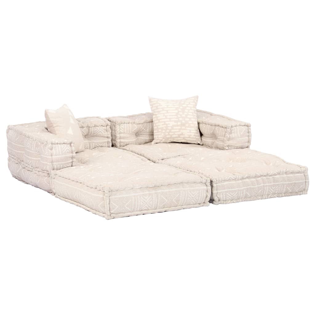 Pouf Modulare a 2 Posti Beige in Tessuto