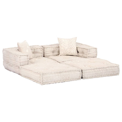 Pouf Modulare a 2 Posti Beige in Tessuto