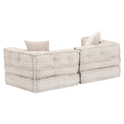 Pouf Modulare a 2 Posti Beige in Tessuto
