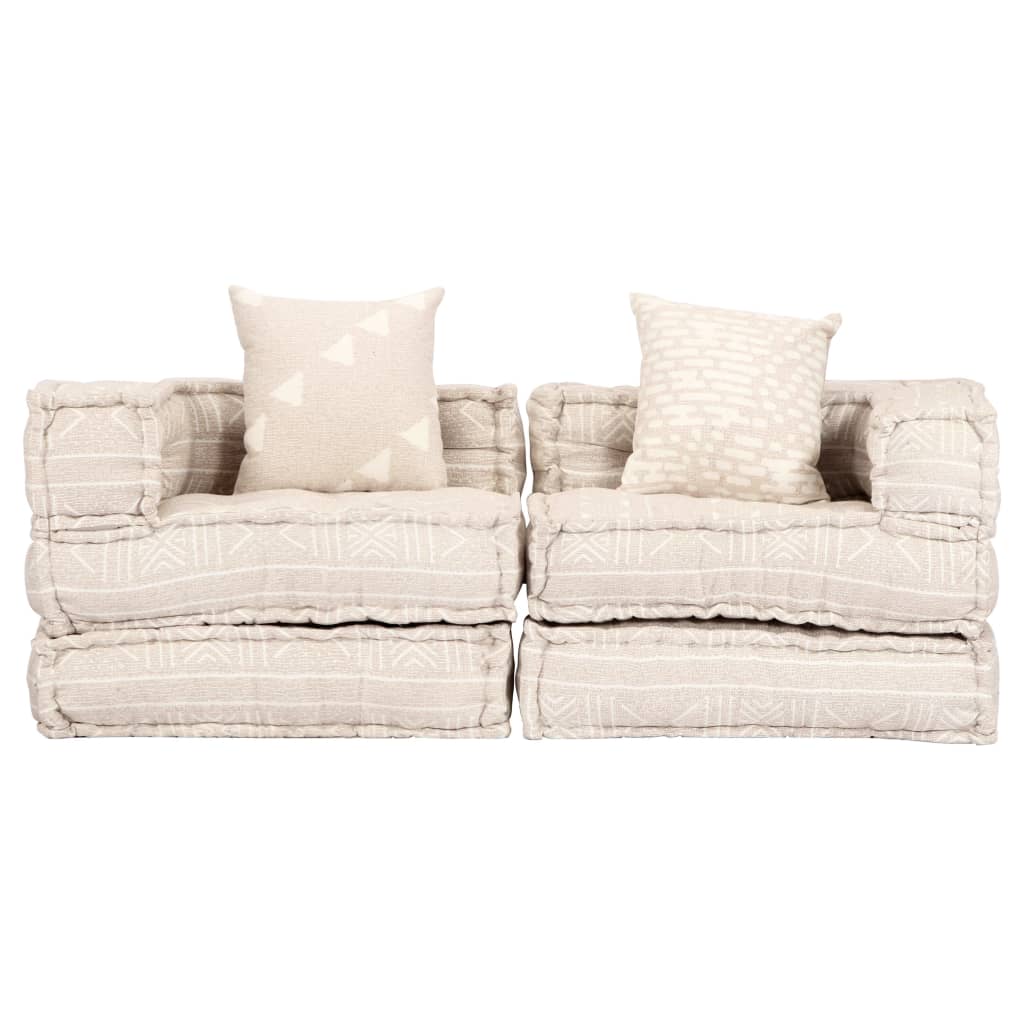 Pouf Modulare a 2 Posti Beige in Tessuto