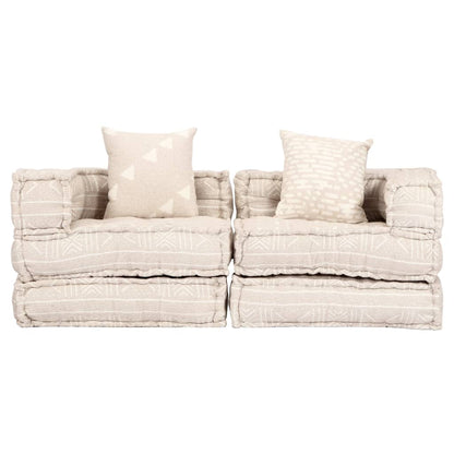 Pouf Modulare a 2 Posti Beige in Tessuto