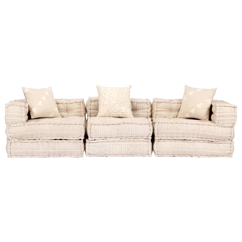 Pouf Modulare a 3 Posti Beige in Tessuto