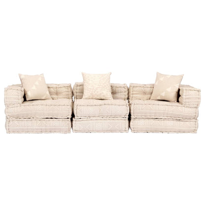 Pouf Modulare a 3 Posti Beige in Tessuto