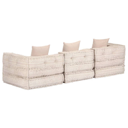 Pouf Modulare a 3 Posti Beige in Tessuto