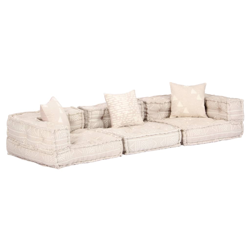 Pouf Modulare a 3 Posti Beige in Tessuto