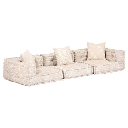 Pouf Modulare a 3 Posti Beige in Tessuto
