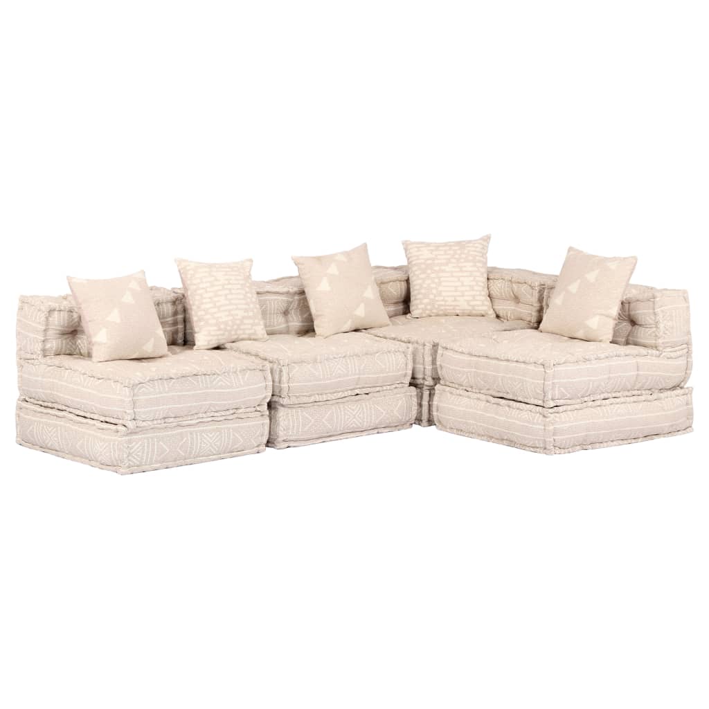 Pouf Modulare a 4 Posti Beige in Tessuto