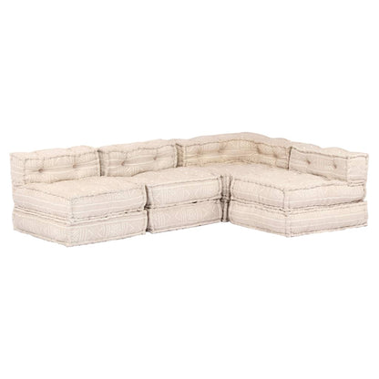 Pouf Modulare a 4 Posti Beige in Tessuto