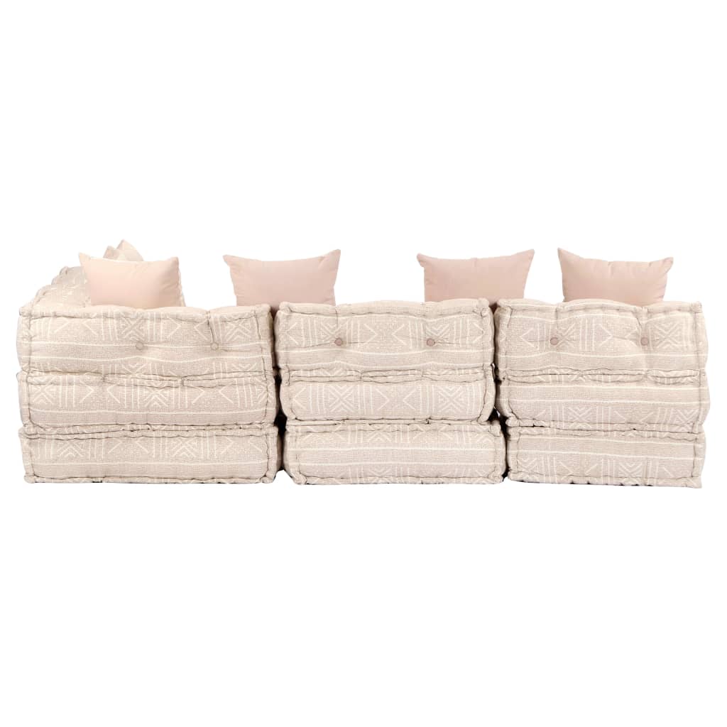 Pouf Modulare a 4 Posti Beige in Tessuto