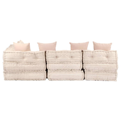 Pouf Modulare a 4 Posti Beige in Tessuto