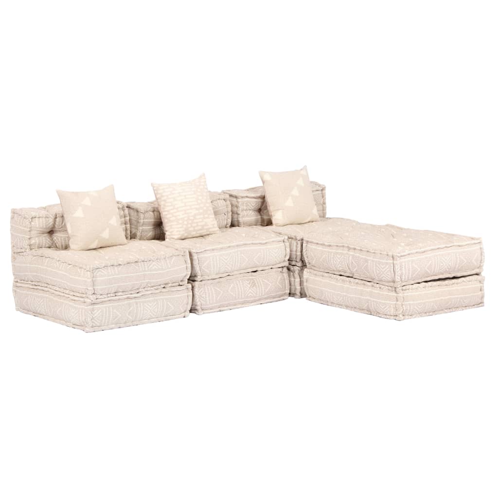 Pouf Modulare a 3 Posti Beige in Tessuto