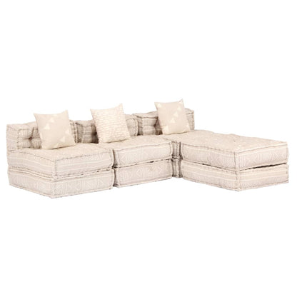 Pouf Modulare a 3 Posti Beige in Tessuto