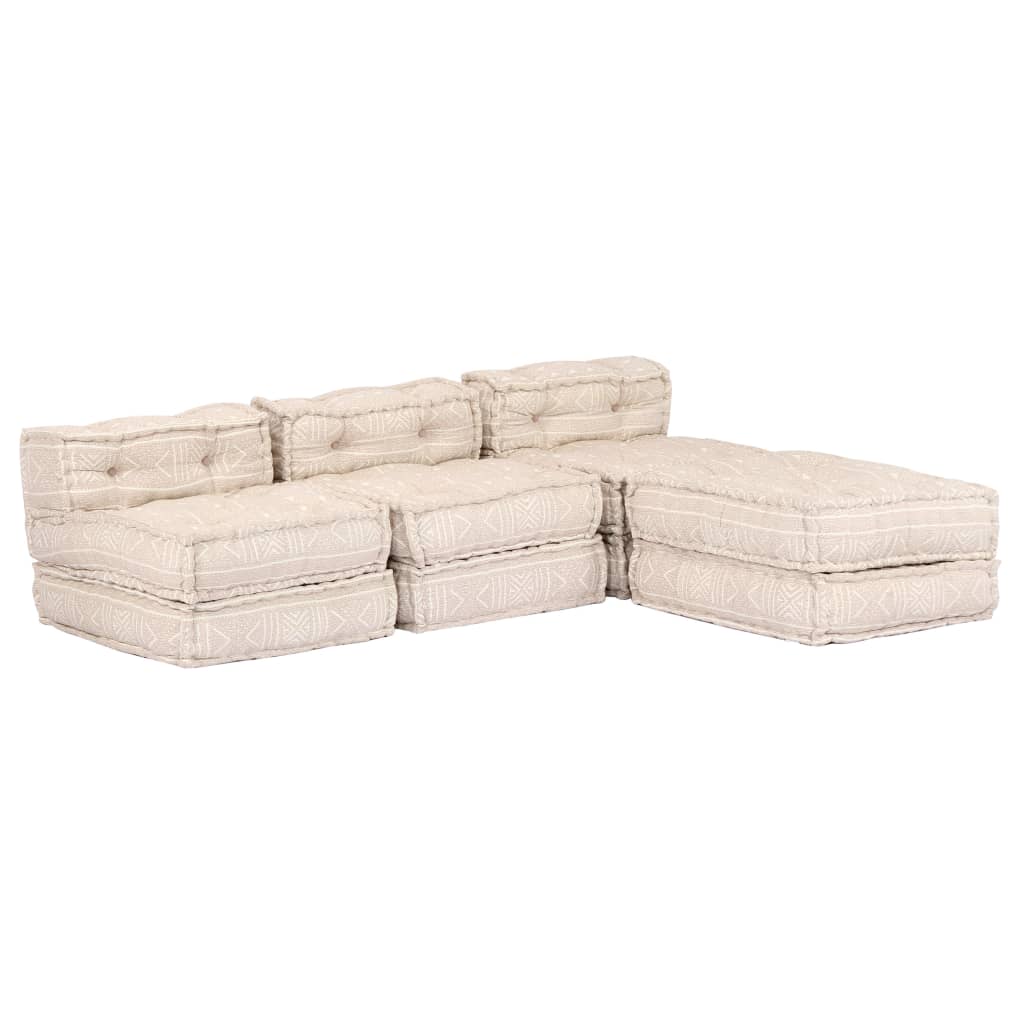 Pouf Modulare a 3 Posti Beige in Tessuto