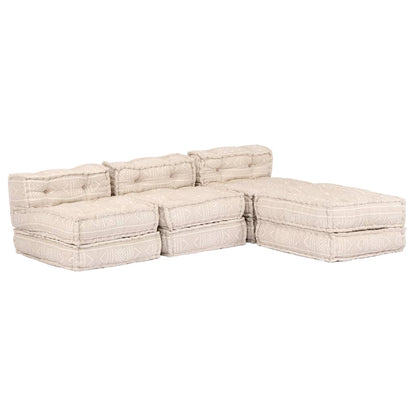 Pouf Modulare a 3 Posti Beige in Tessuto