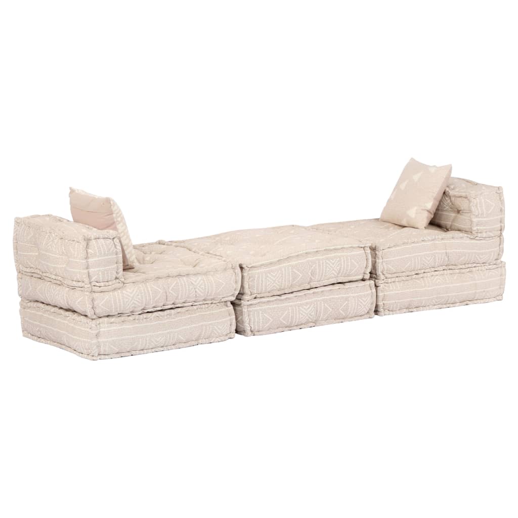 Pouf Modulare a 3 Posti Beige in Tessuto