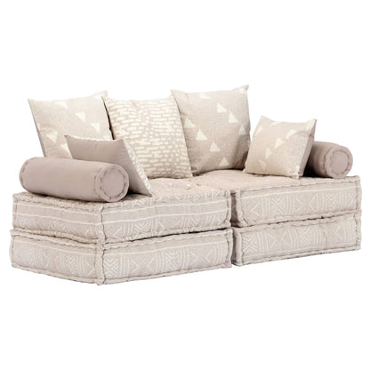 Pouf Modulare a 2 Posti Beige in Tessuto