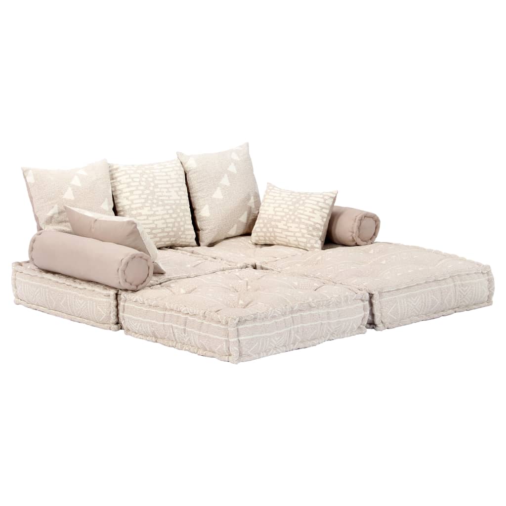 Pouf Modulare a 2 Posti Beige in Tessuto