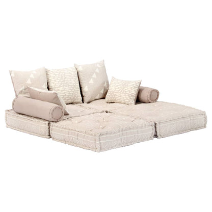 Pouf Modulare a 2 Posti Beige in Tessuto