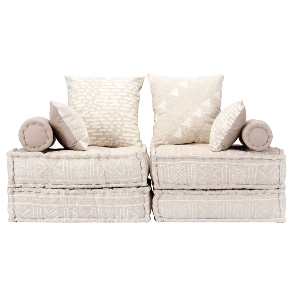Pouf Modulare a 2 Posti Beige in Tessuto